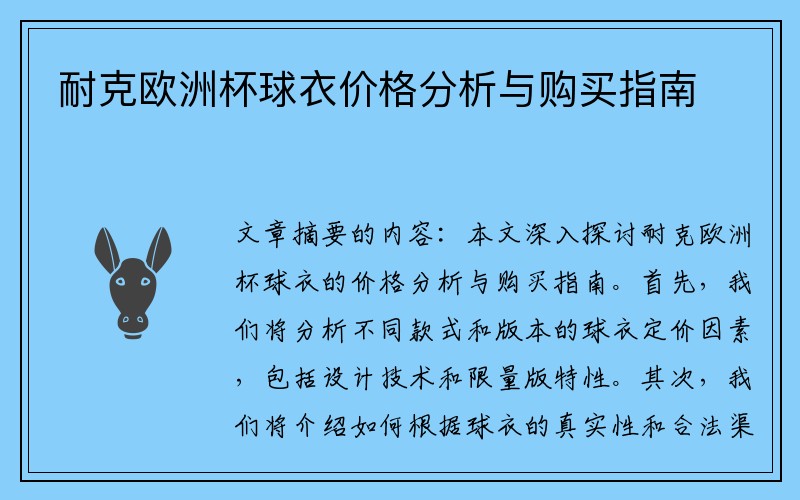 耐克欧洲杯球衣价格分析与购买指南