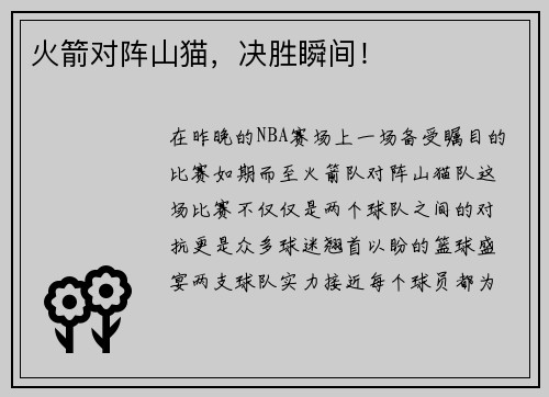 火箭对阵山猫，决胜瞬间！